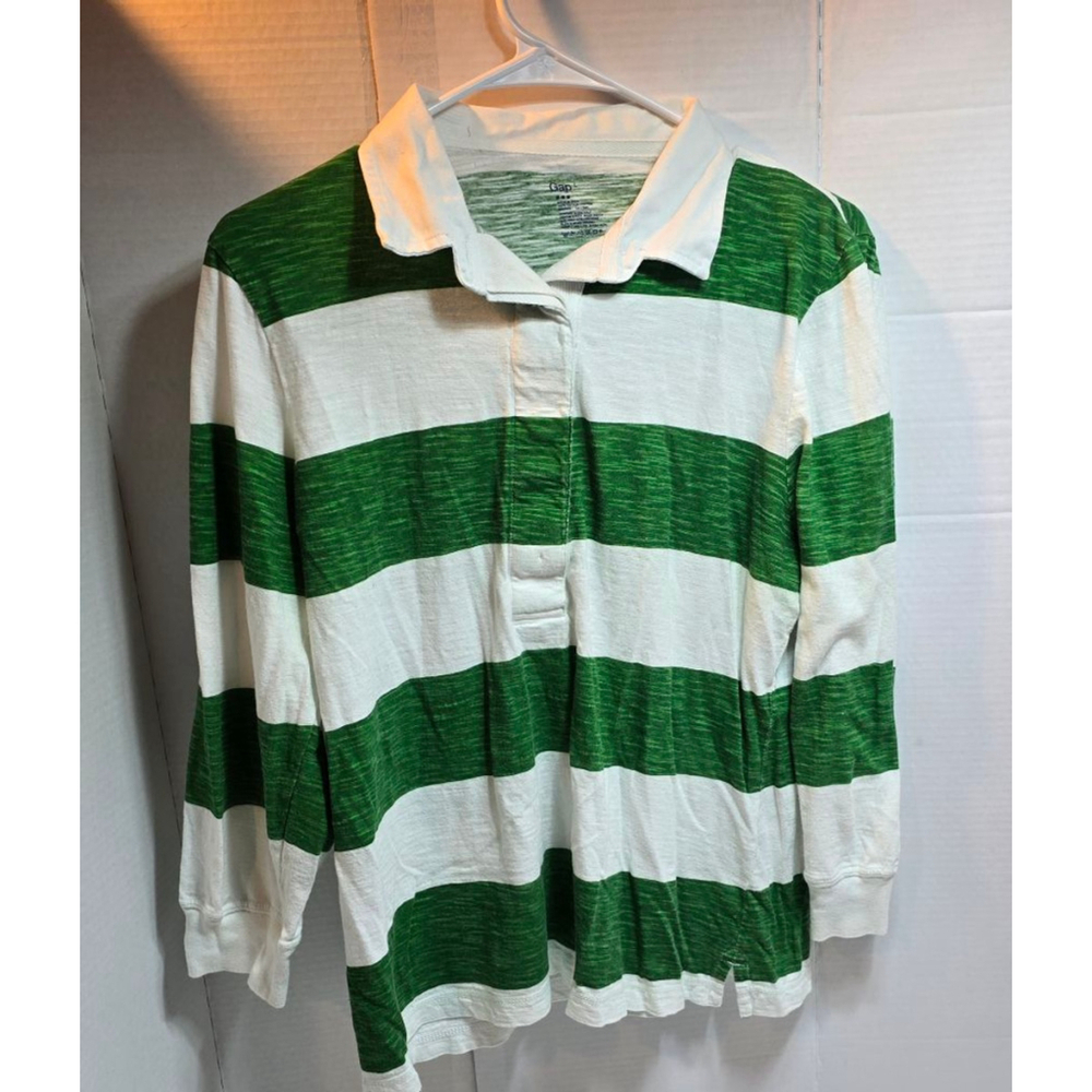 Women's Gap Long Sleeve Striped Tee L Green White
